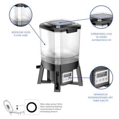 BluFeeder - Vis Voederautomaat Vijver op Zonne-energie - 6L Reservoir